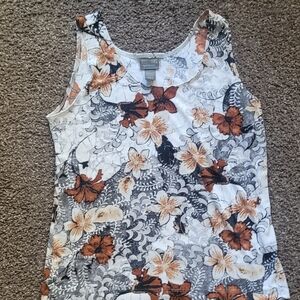 Chico's White Tank Top with Brown & Gray Floral Print